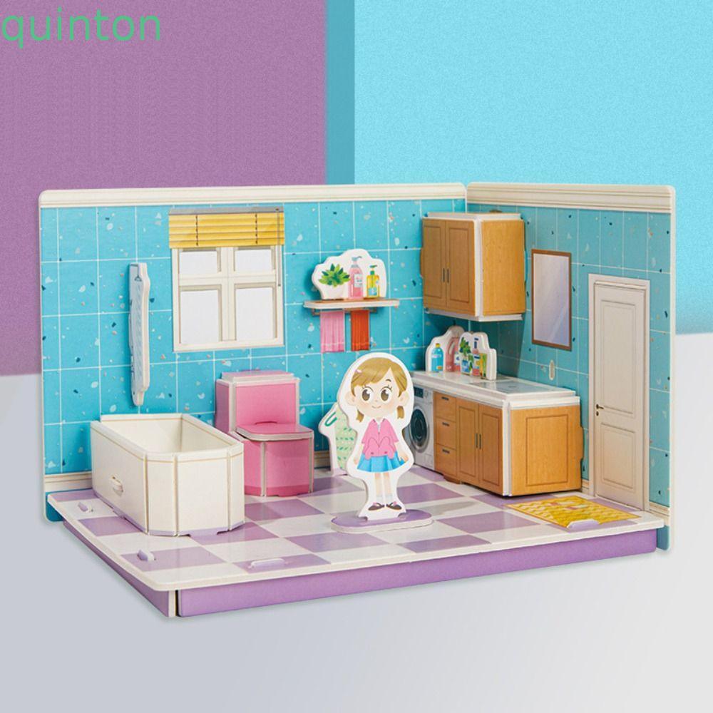 QUINTON 3D Room Cardboard, Kitchen Cardboard 3D Room Model Puzzle Toys, Cartoon Room Model Craft Toy