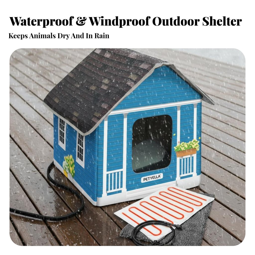 กันน้ําอุ่น Weatherproof Feline House ฉนวน Feline Cabin การออกแบบทางออกสองทางสําหรับกลางแจ้ง ระเบียง