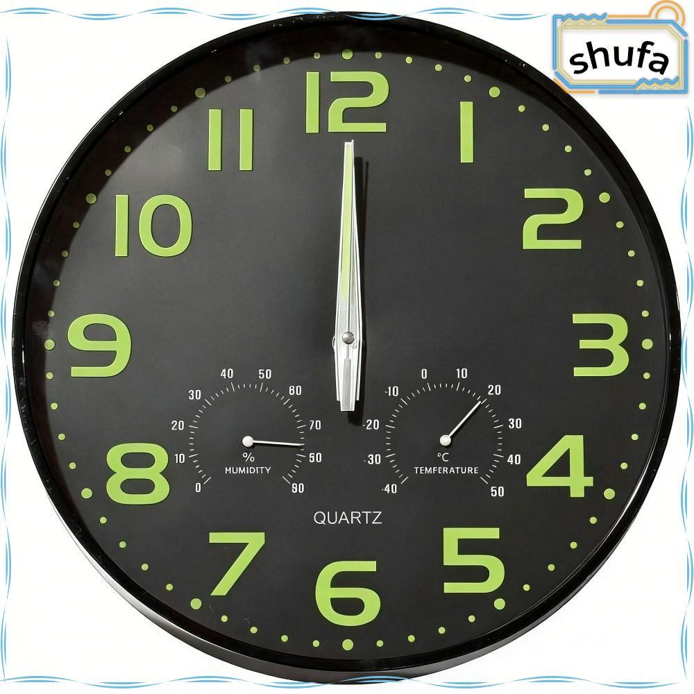 SHUFA Glow in the Dark Wall Clock, Silent Humidity Luminous Wall Clock, Modern Temperature Wall Cloc