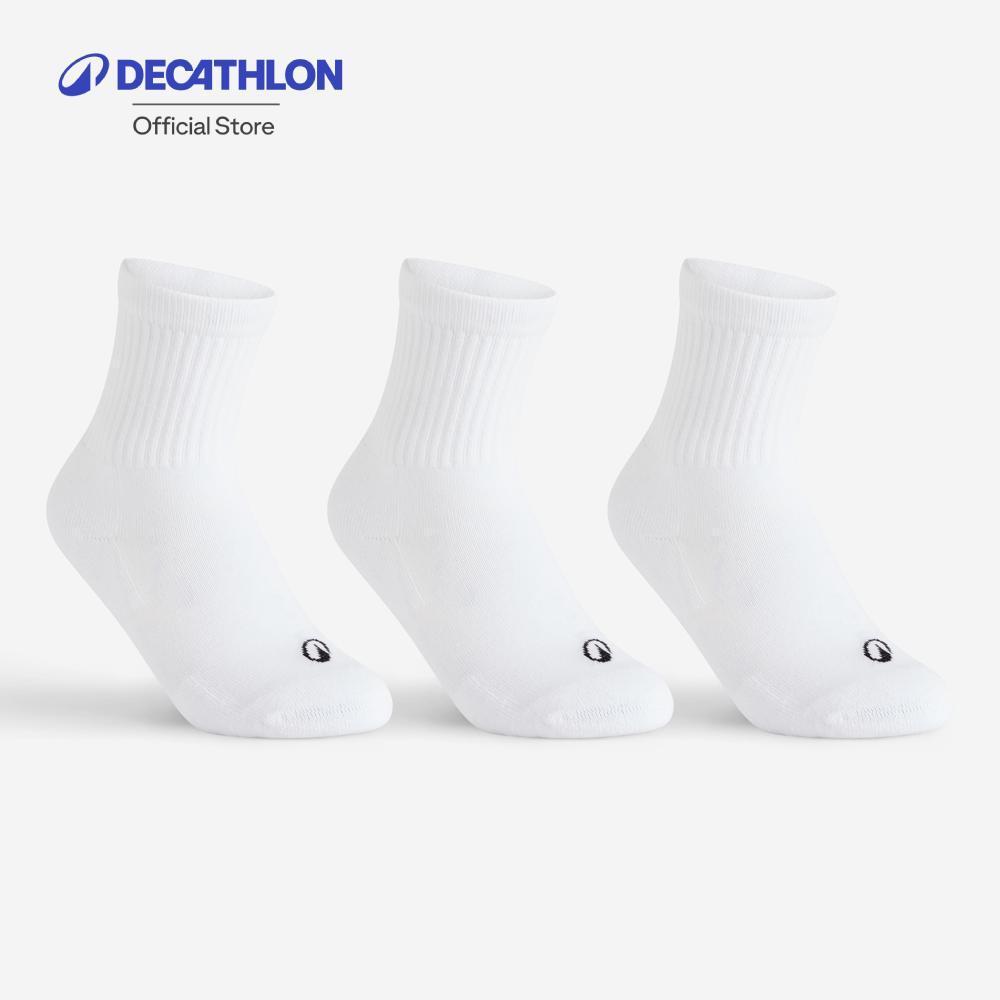 Decathlon Kids' High Racket Sports Socks ถุงเท้าเทนนิสข้อสูงสำหรับเด็ก รุ่น Rs 100 แพ็ค 3 คู่ - White