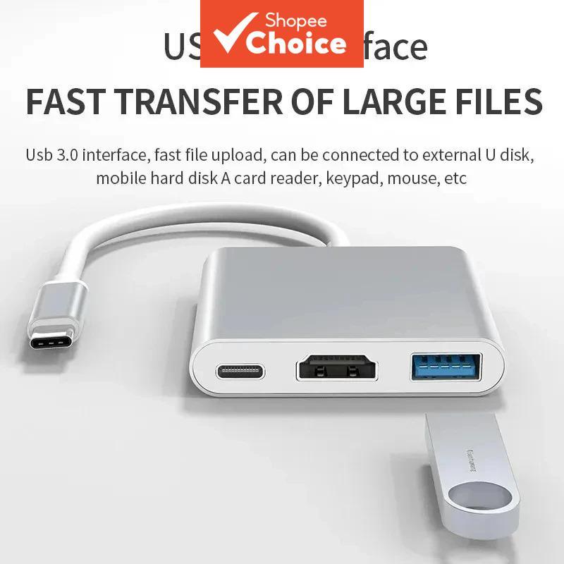 อะแดปเตอร์ USB C แบบ 3-in-1 สถานีเชื่อมต่อ รองรับ 4K HDMI ชาร์จไฟ PD แบบแยก สําหรับแล็ปท็อปและโทรศัพท์มือถือ