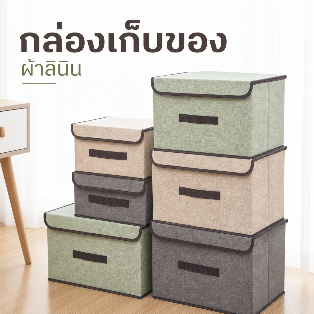 กล่องผ้าลินิน กล่องเก็บเสื้อผ้า/สิ่งของ พับเก็บได้ รุ่น คุณภาพสูง ราคาถูกที่สุดในเน็ต 36x24x23 ซม