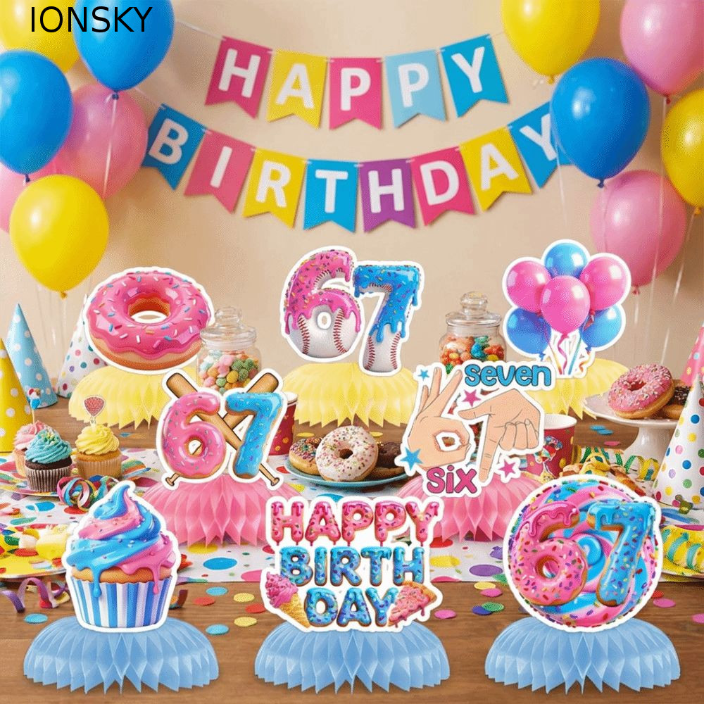 IONSKY 67 Meme ตกแต่งวันเกิด, ธีมไอศกรีมอารมณ์ขันอินเทอร์เน็ตหกเจ็ดตกแต่งปาร์ตี้, กระดาษที่มีสีสันที
