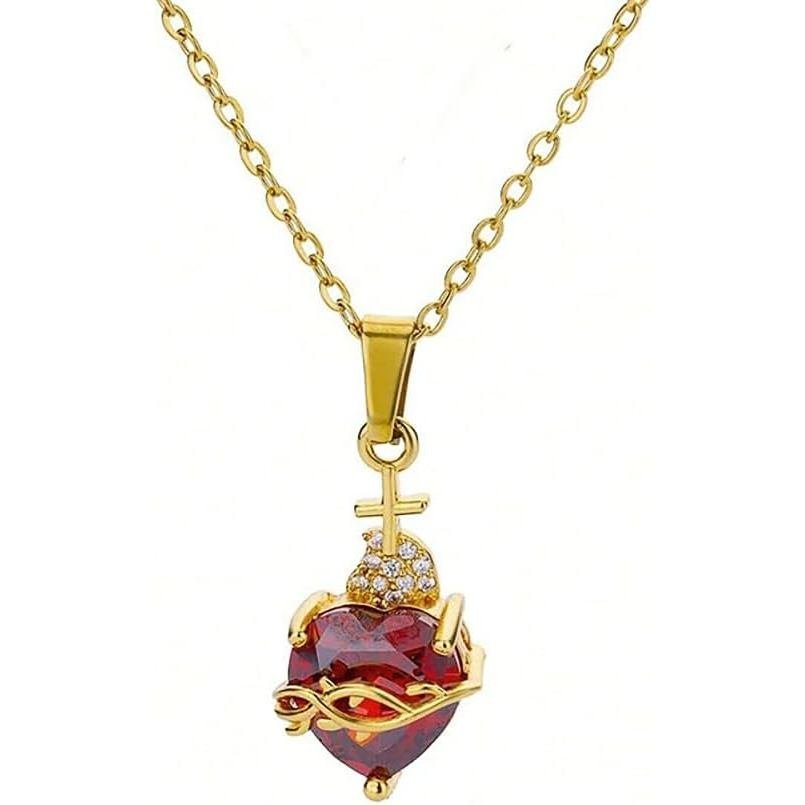 CharmingCreativeHeartPendantสร้อยคอสีแดงCZFashionPartyJewelry 0UVB
