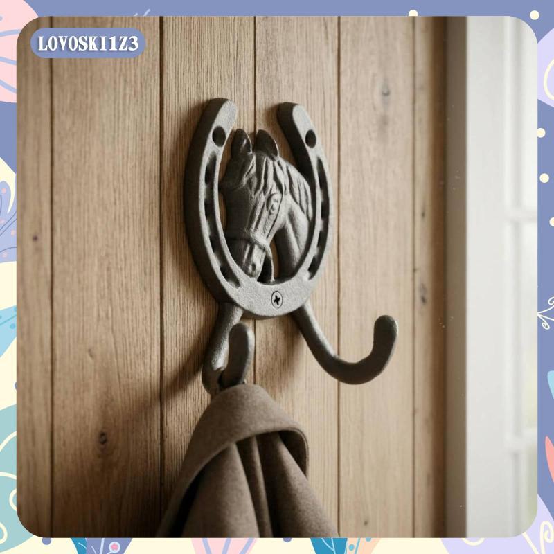 [lovoski1z3] Equine Head Wall Hook เหล็กหล่อ Dual Hanging Point สนิมสีน้ําตาล
