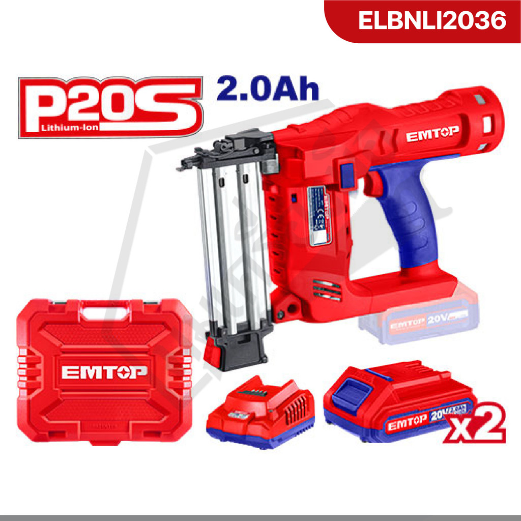 EMTOP เครื่องยิงตะปู ยิงแม็ก ขาคู่ ไร้สาย แบตเตอรี่ 20v รุ่น ELBNLI2036