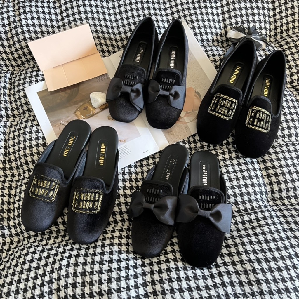 M Home Velvet Bow Flat Ballet Shoes Sweet Texture Lazy Shoes Slip-On Shoes yy8.14.110
