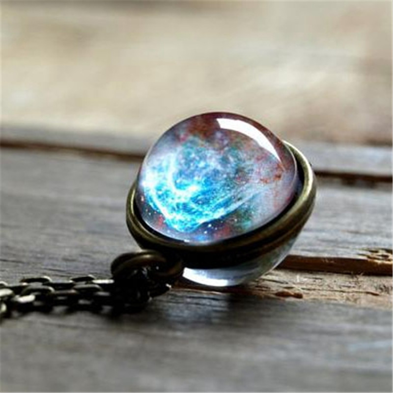 Universe Galaxy Nebula Time Gem สร้อยคอผู้หญิง All-Match Double-Sided Glass Ball จี้เสื้อกันหนาวเครื