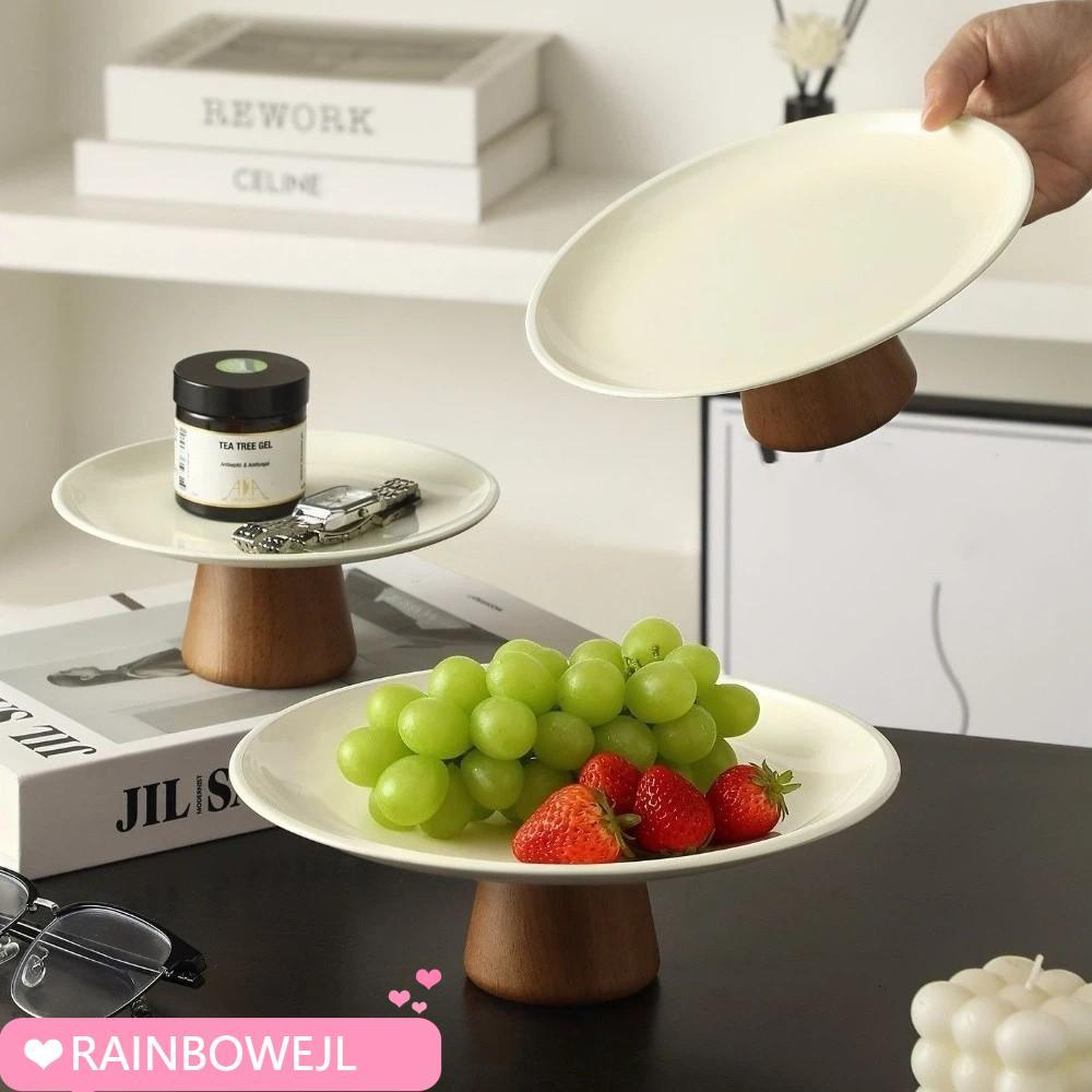 RAINBOWEJL จานขนม, Stable Tall Design Snack Storage Tray, ฐานไม้เท้าสูงมัลติฟังก์ชั่นจานผลไม้ Home T