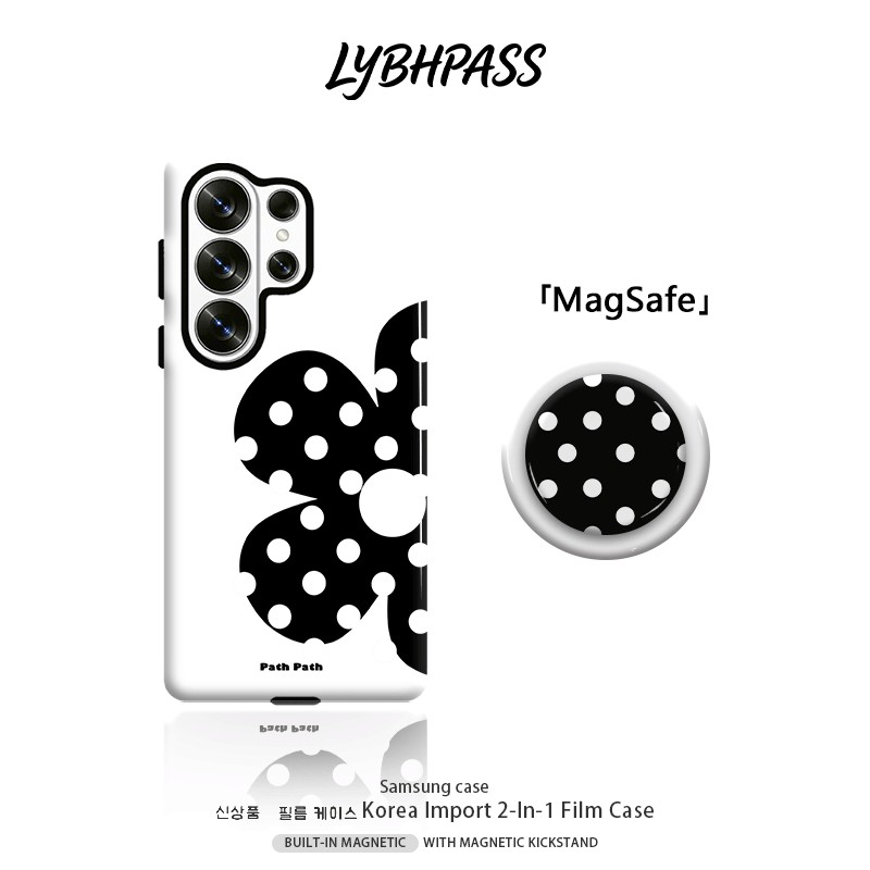เคสซัมซุง+แม่เหล็ก Griptok MagSafe เรียบง่าย แฟชั่น ขาวดำ โบว์ลายจุด 2ชั้น เคส Samsung galaxy s20/s21/s22/s23/s24/s25/s26 fe plsu egde ultra NOTE20 ULTRA 5G 4G เปิดเลนส์ โทรศัพท์ มือถือ case