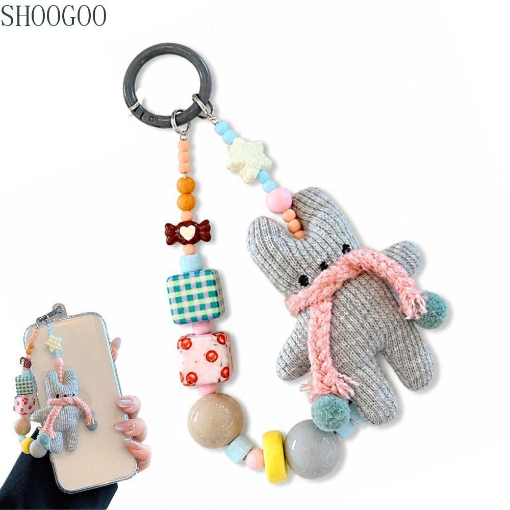 SHOOGOO Beaded Phone Charm, Cartoon Colourful Rabbit Phone Charm, ins Bag Charm อุปกรณ์โทรศัพท์มือถื