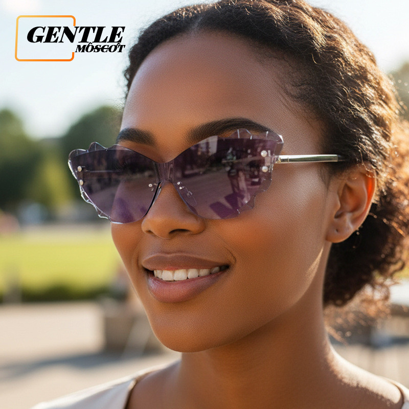 (GENTLE MOSCOT)มาใหม่ Euro-American Frameless Butterfly แว่นกันแดดสําหรับผู้หญิง, UV400 Sunglasses ส