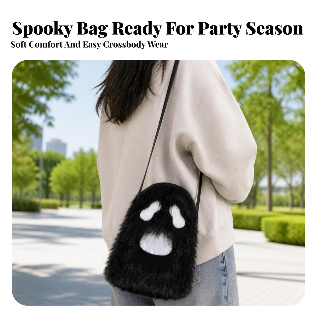 Ghost Crossbody Bag Halloween Soft Crossbody Purse Ghost Purse Fuzzy Soft Bag with Strap Cute for Co
