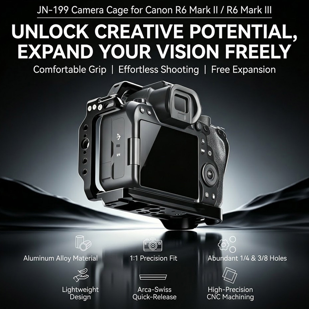 กรงกล้องสําหรับ Canon EOS R6 Mark II / R6 Mark III อลูมิเนียมป้องกัน Rig พร้อม Arca Quick Release รอ