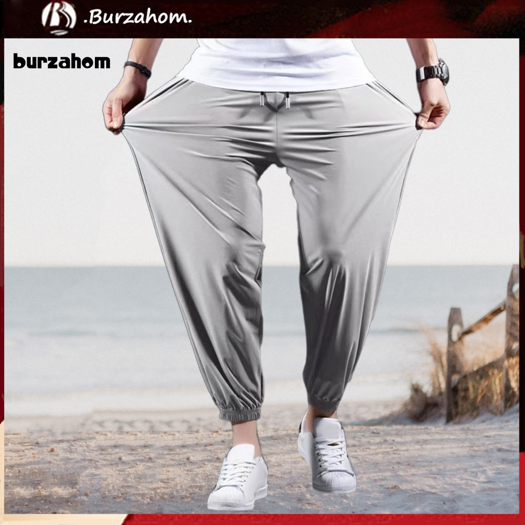 BUR_ Men Casual Ice Silk Pants Quick-drying Men Pants Mens Ice Silk Sport Pants Loose Fit Joggers wi
