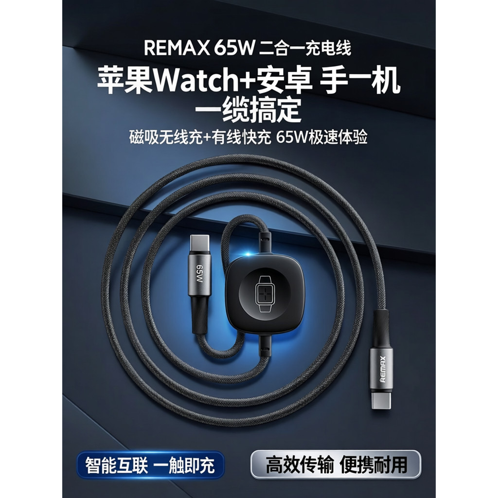 REMAX 65W Two-in-One สายชาร์จอเนกประสงค์เหมาะสําหรับ Apple Watch Watch แม่เหล็กชาร์จไร้สาย iPh17/14 