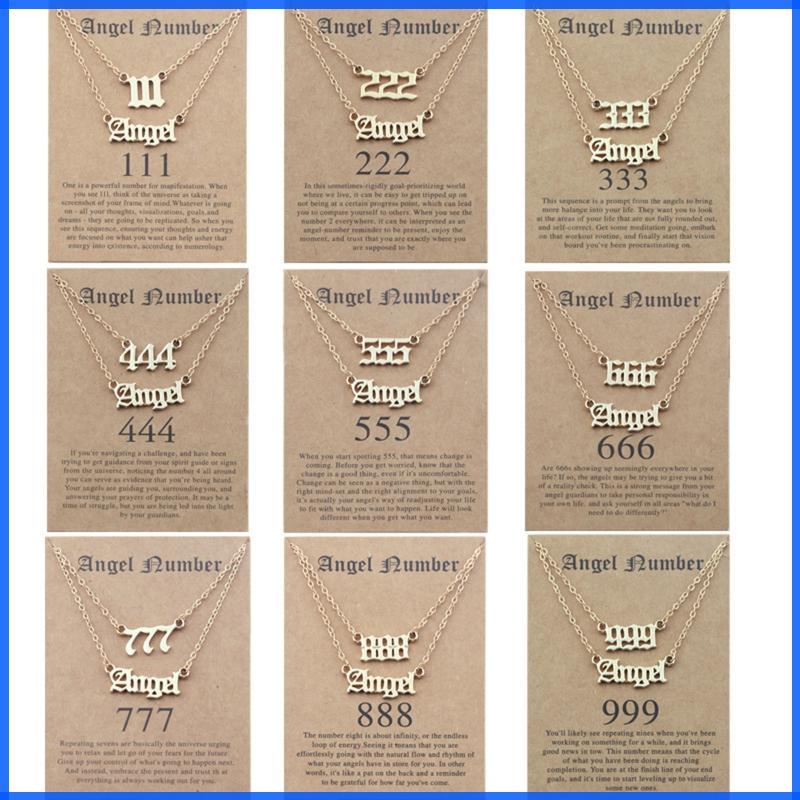 Con 2 ชิ้นประณีตแองเจิลจํานวนสร้อยคอที่ไม่ซ้ํากัน Chokers เครื่องประดับ 111 222 333 444 777 สร้อยคอข