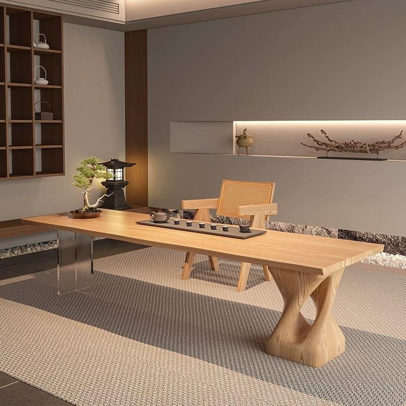 Solid wood large board desk, office ash wood tea table, dual-use solid wood tea table