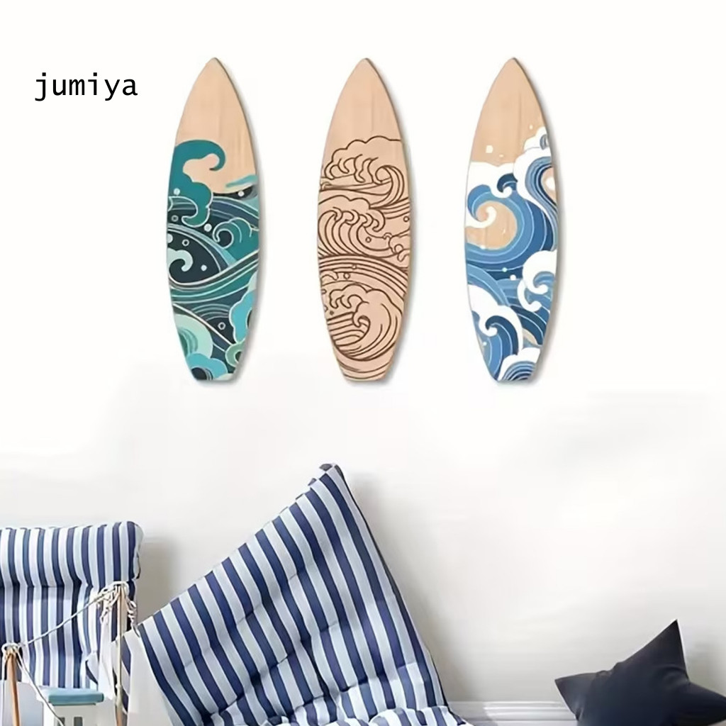 3 ชิ้น Boho Coastal Accents Rustic Beach House Decor, Stylish Wave รูปแบบป้ายกระดานโต้คลื่น,ติดตั้งง