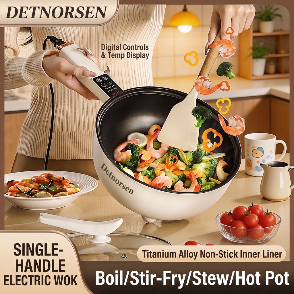 DETNORSEN J-32 ไฟฟ้า Multi Cooker Non-Stick หม้อ Hotpot สตูว์ไอน้ําต้มผัด 1351W 28 ซม.5.0L