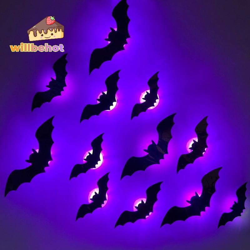 [Willbehot-t] ฮาโลวีน 3D Bat Night Light 9/12 Pa น้ําหนักเบา Stereoscopic เรืองแสงค้างคาวสําหรับ Hol