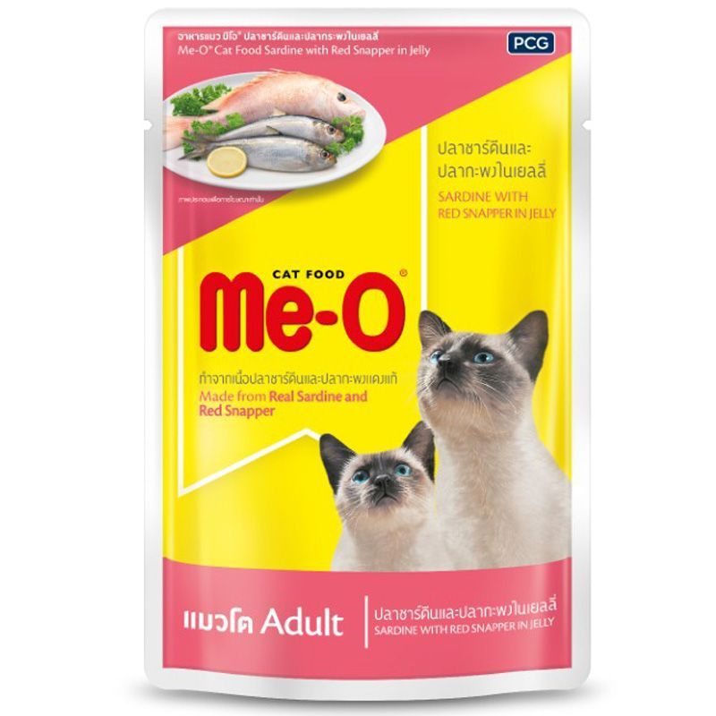 มีโอเพาซ์อาหารแมวรสปลาซาร์ดีนและปลากระพงในเยลลี่ 80ก Me O Pouch Sadine with Red Snapper in Jelly 80g [8850477581807 ]
