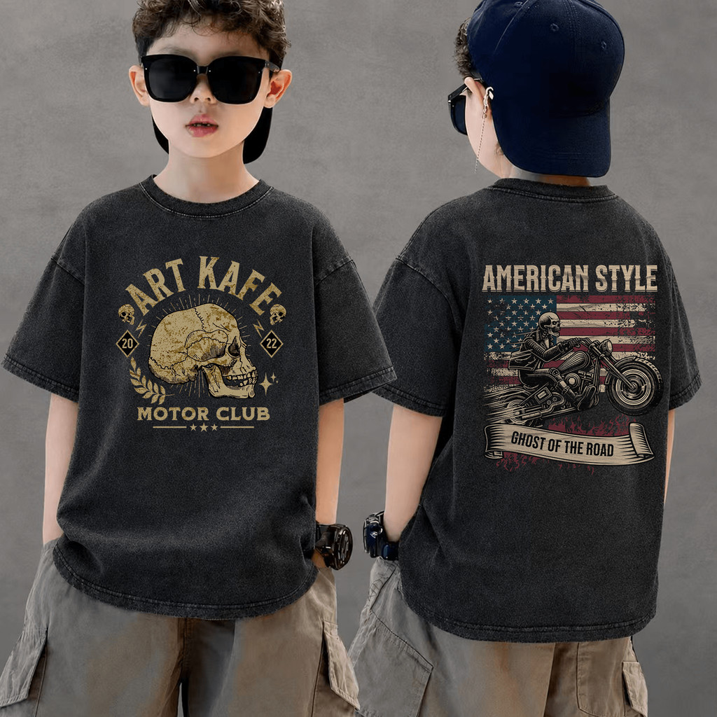 COD 2026 สินค้าใหม่ ทรงหลวม คอกลม เสื้อเด็ก kids Distressed T-shirt ผ้าฝ้าย เด็กชาย เสื้อผ้าเด็ก t-shirt S59