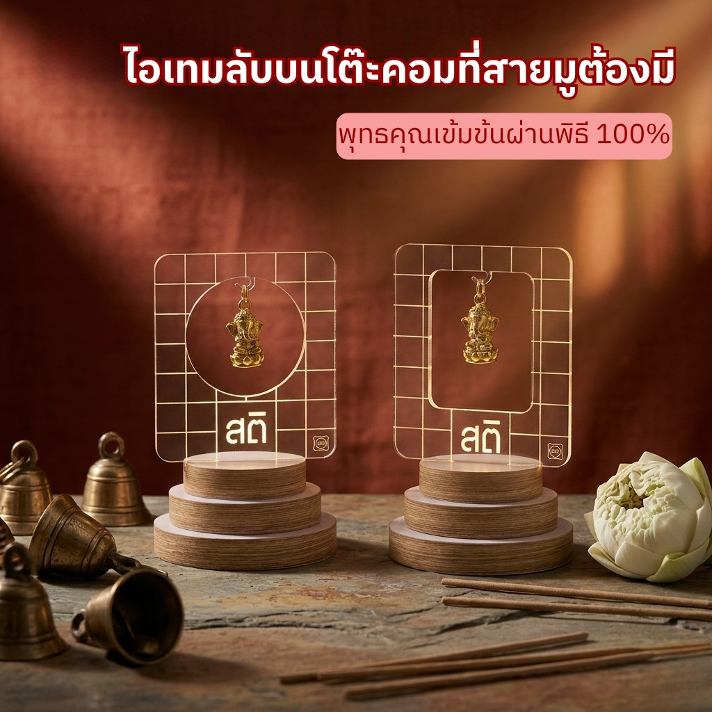 ซุ้มพระ gadget จัดโต๊ะทำงานสายมู แท่นแขวนพระตั้งโต๊ะทำงาน หิ้งพระอคริลิค มีไฟ LED มินิมอล รุ่น MARKA