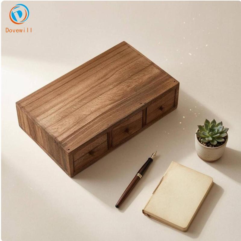 [Jzvphq] Tabletop Drawer Organizer Pull-out Drawer Wood Desk Organizer สี่เหลี่ยมผืนผ้า