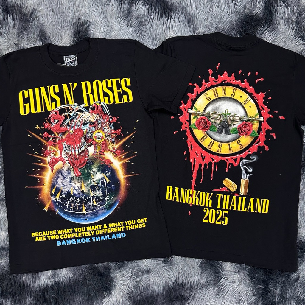 HOT SHIRT เสื้อยืด  Guns n‘ Roses Tour 2025 ป้าย Themaxx คอตตอน  S-5XL