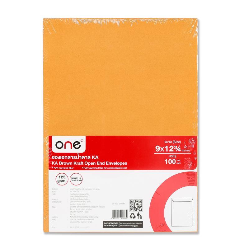 ONE ซองเอกสาร รุ่น KA สีน้ำตาล ขนาด 9x12.75 นิ้ว 125 แกรม (100 ซอง/แพ็ค)