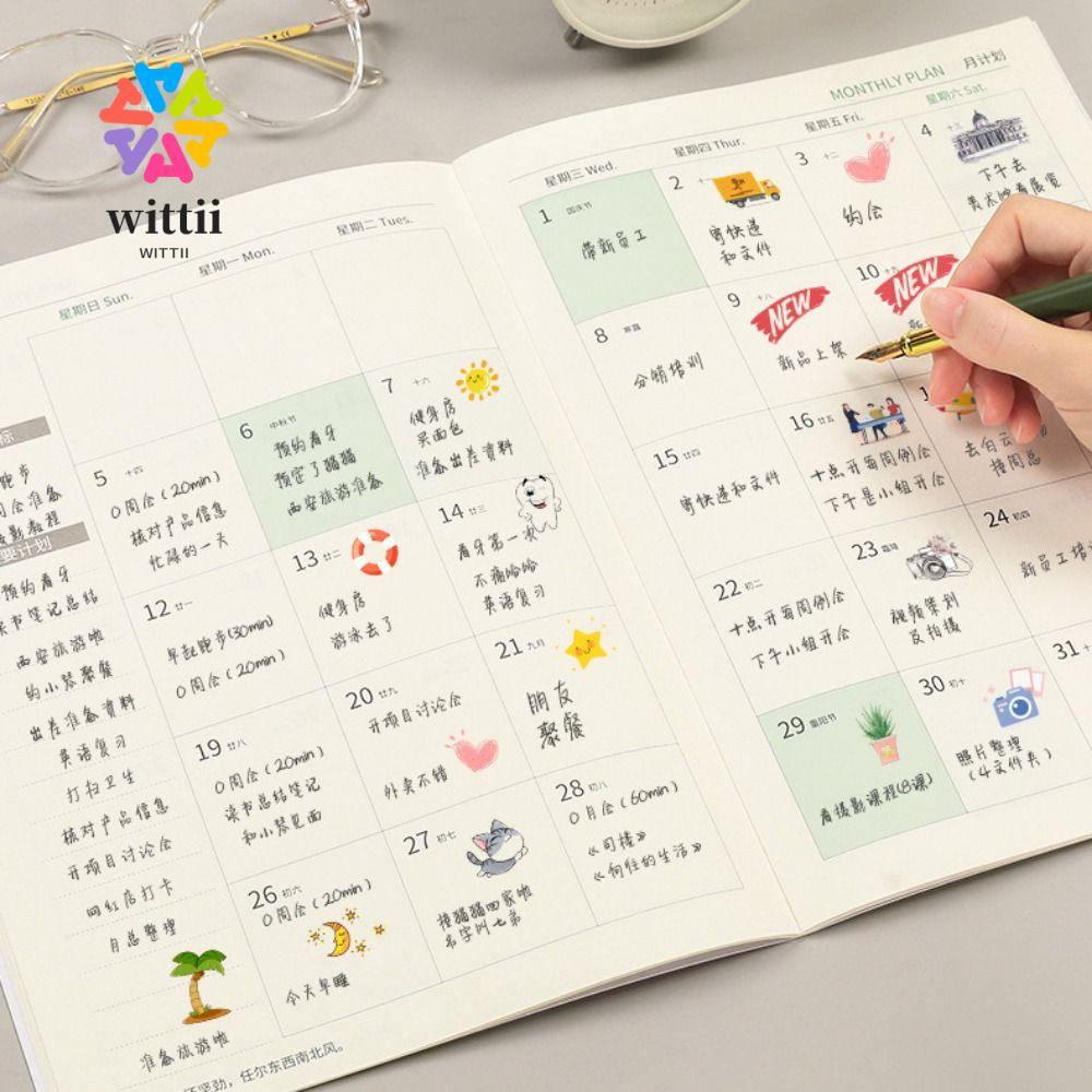 WITTII 2026 Schedules Notebook, ประสิทธิภาพการทํางาน A4 A5 Planner Notebook, Portable Learning Plan 