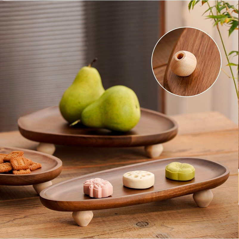 Chinese Wooden High Feet Plate Irregular Fruit Plate Snack Plate Snack Household Storage Tray