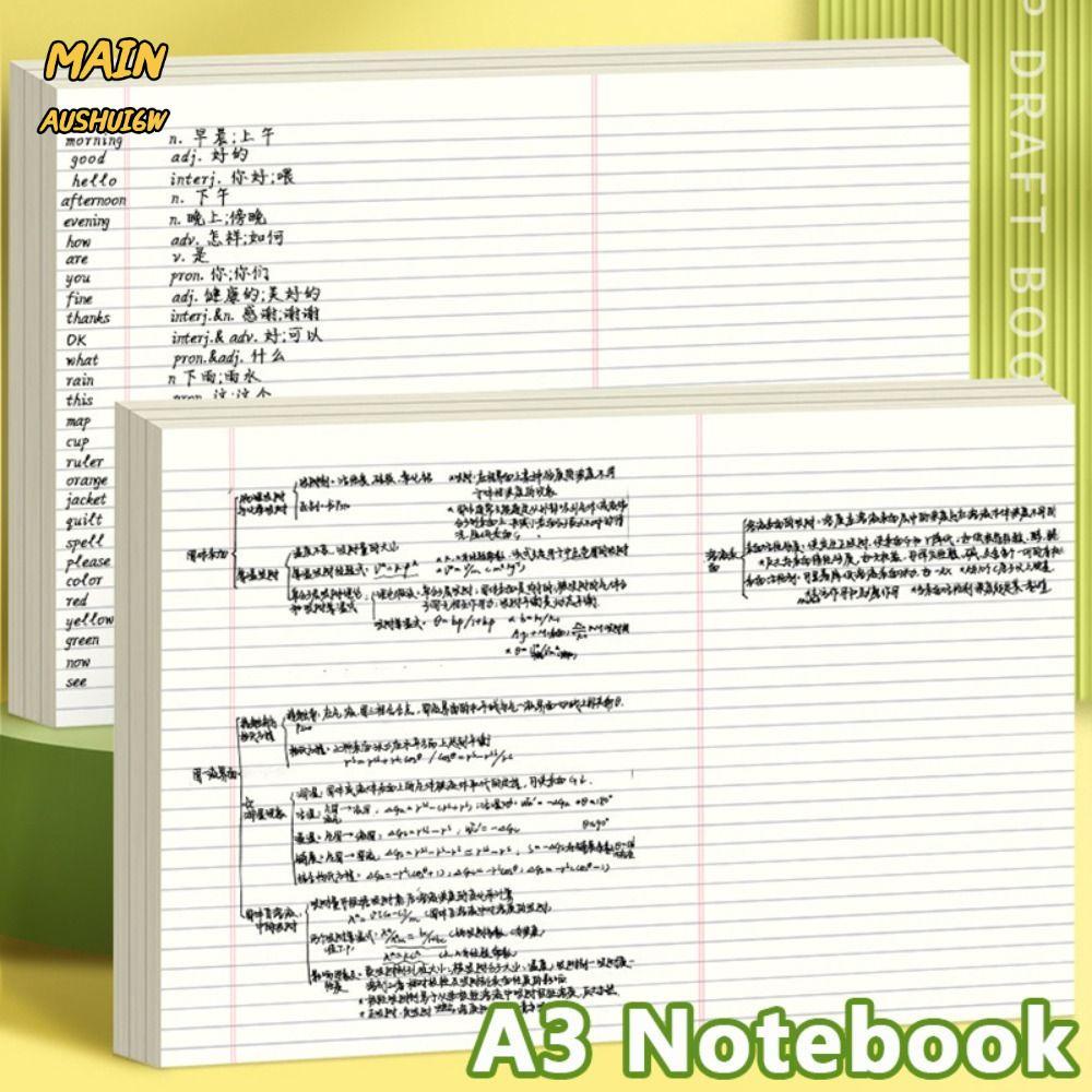 MAINAUSHUI6W 50แผ่นร่างกระดาษ,นักเรียนเขียนTearable A3 Notebook,หนา Mind Planner A3 Legal Pad Back T