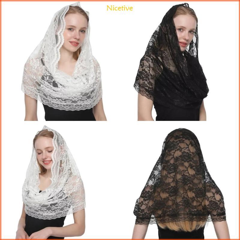 NICE Vintage ลูกไม้ดอกไม้ Veil Latin Mass Headscarf Headcovering เจ้าสาว Veil Church Veil Elegant We