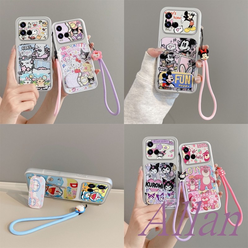 เคส vivo v2111 v2152 v2140 v2110 v2135 v2109 กรณี TPU พร้อมสายรัดข้อมือ มีรั้ง กระจกการ์ตูน กันกระแท