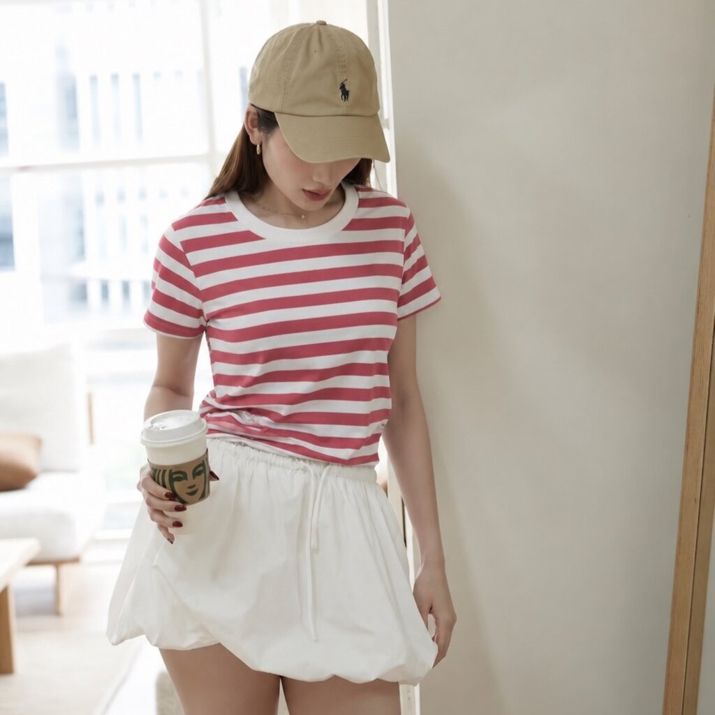 Mellow Striped เสื้อยืดคอกลมลายทาง แขนสั้น