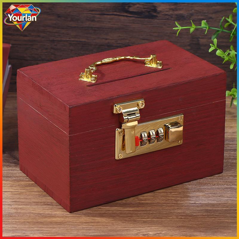 Yourlan6m.th กล่องไม้รหัสผ่าน Lo เงินประหยัดเหรียญกล่อง Piggy Bank Organizer พร้อม Lo Treasure กล่อง