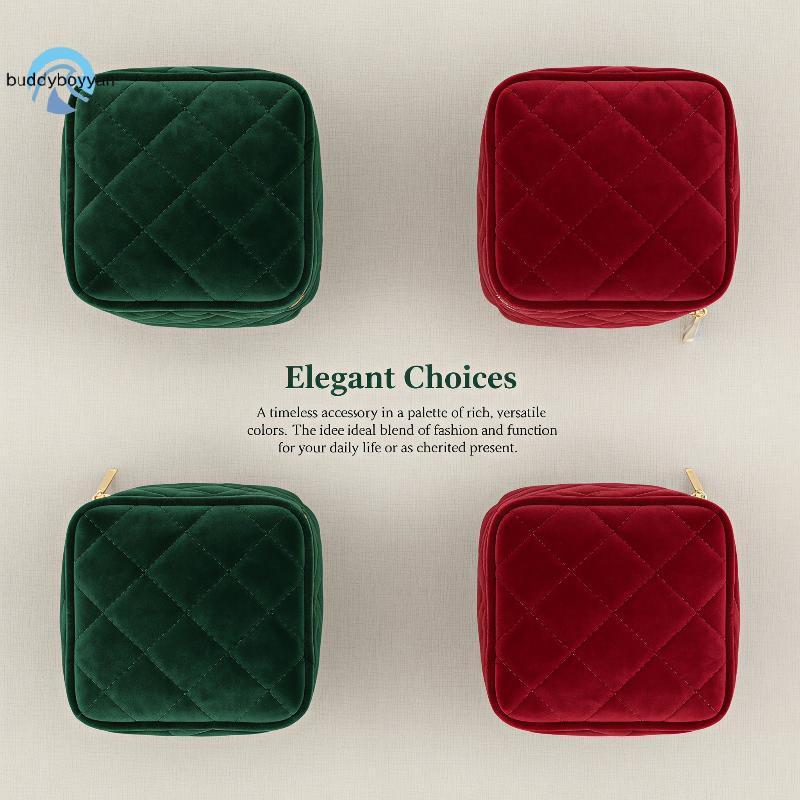 Teeny-weeny Quilted กํามะหยี่แบบพกพากระเป๋าเก็บเครื่องประดับซิปทนทานซับนุ่มน้ําหนักเบาสําหรับวันหยุด