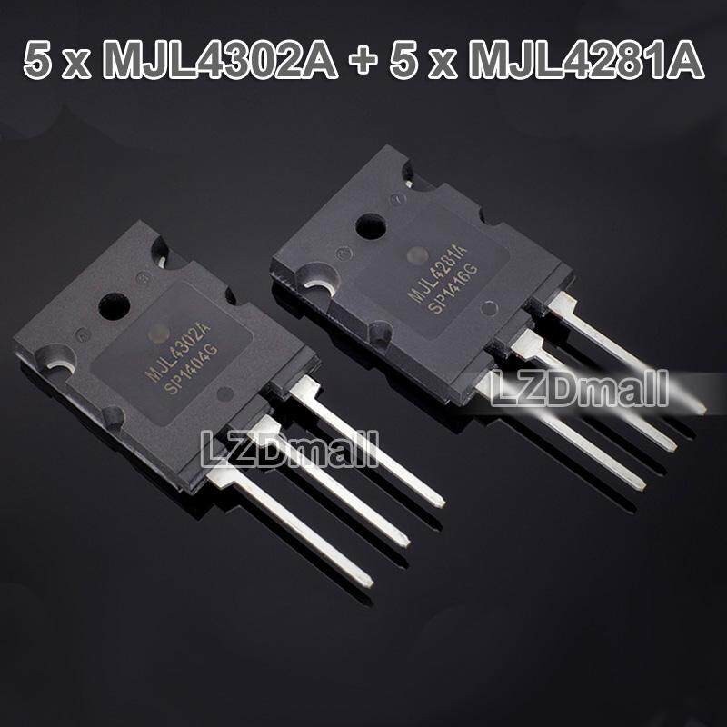 5 คู่ = 10 ชิ้น (5 x MJL4302A + 5 x MJL4281A ) MJL4302 MJL4281 TO-3PL NPN PNP Silicon Power ทรานซิสเ