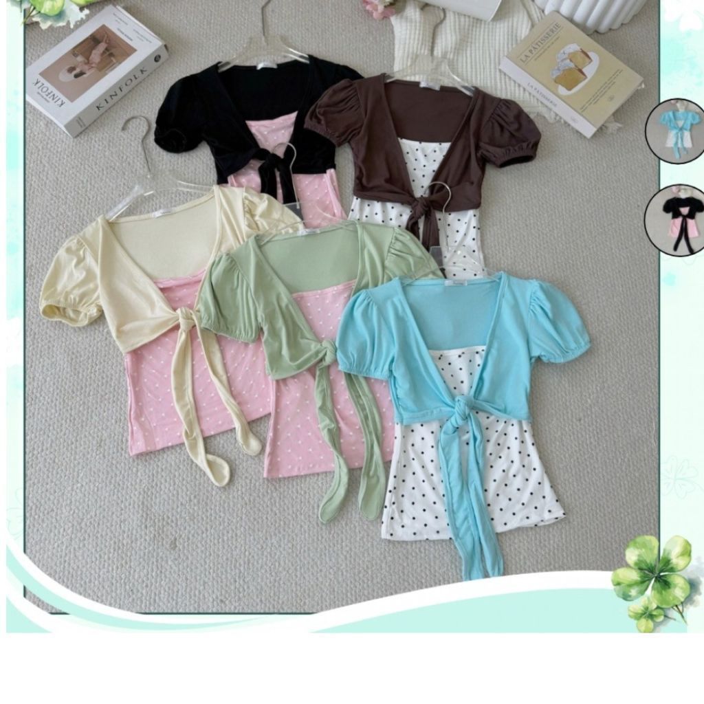 จั๊มสูทเสื้อสตรี Polka Dot Tube Top Square Collar Rip Silk Elastic, Blouse - Adora 73