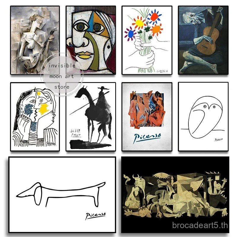Pablo Picasso บทคัดย่องานศิลปะ Series Art โปสเตอร์ Guernica Bouquet สุนัข Dachshund ภาพวาดผ้าใบพิมพ์