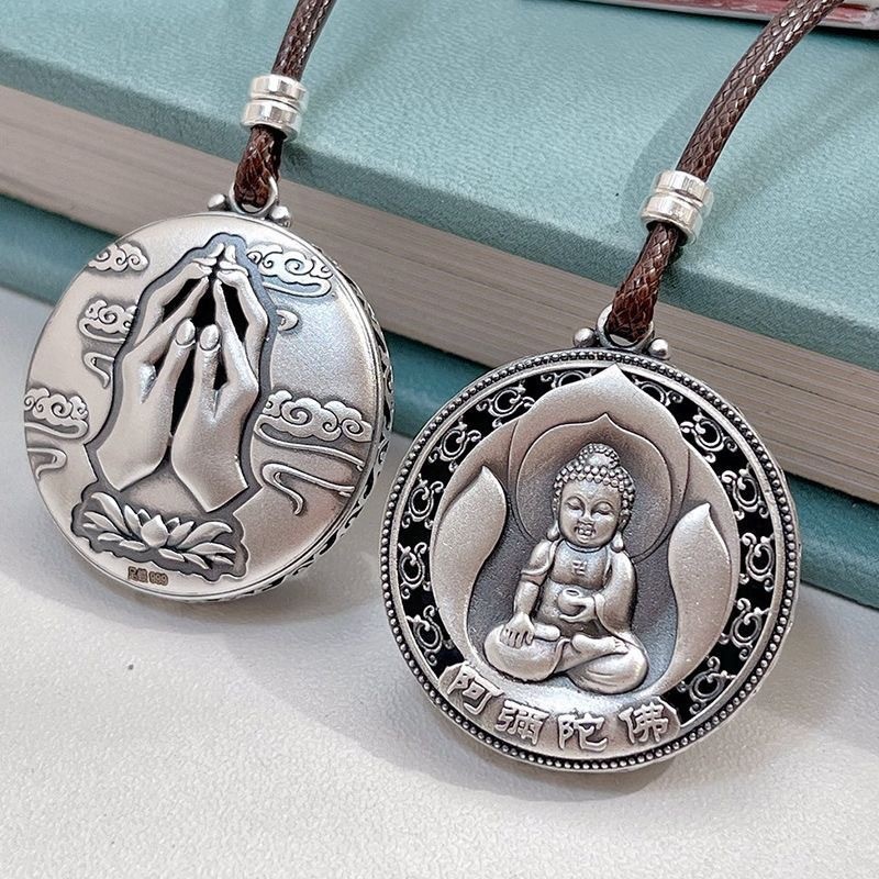 Preferred in-stock items#Long ethnic-style retro silver Shakyamuni Buddha head pendant with the insc
