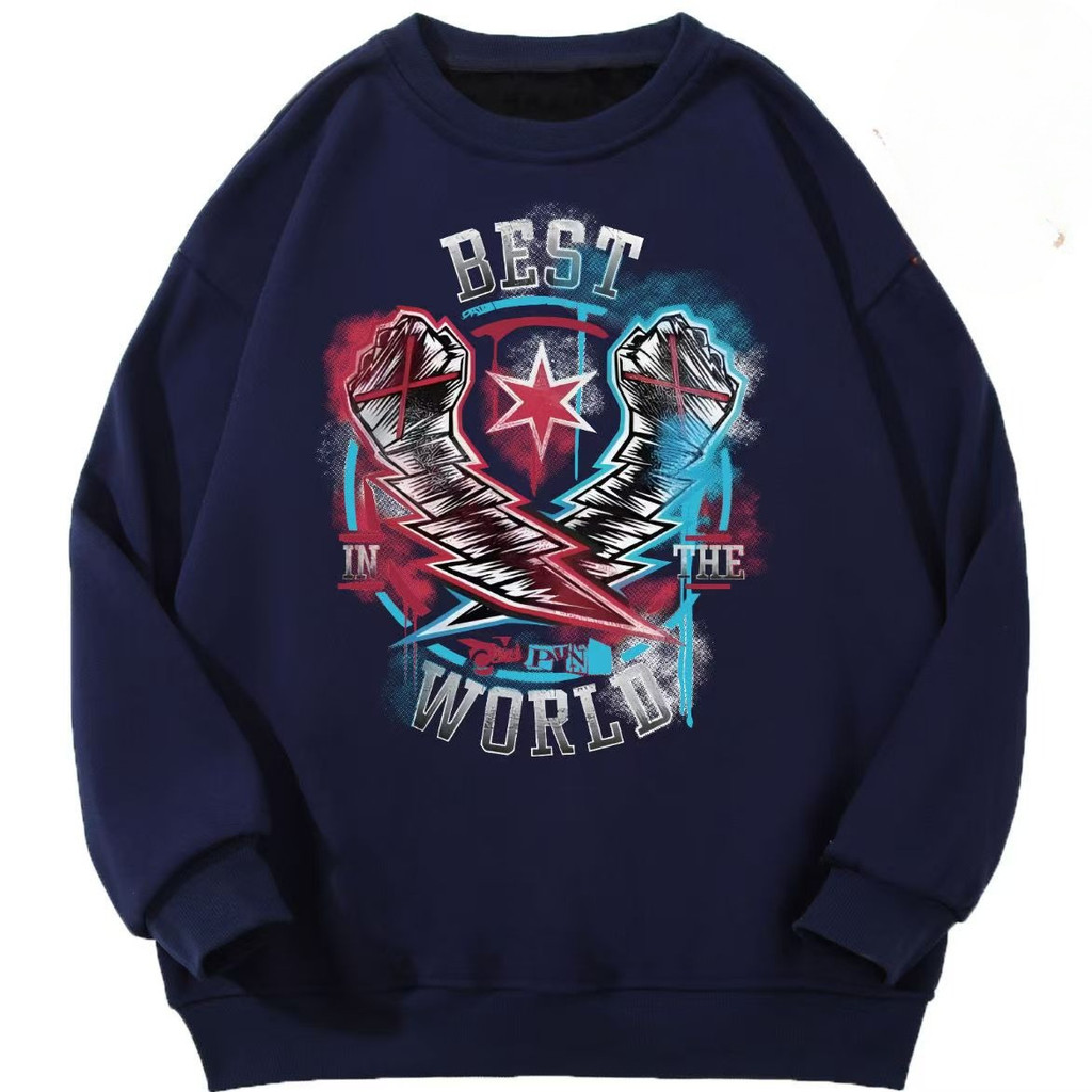 ฮูดี้แขนยาวผู้ชาย WWE CM Punk ลายพิมพ์ผ้าฝ้ายคลายรอบคอ