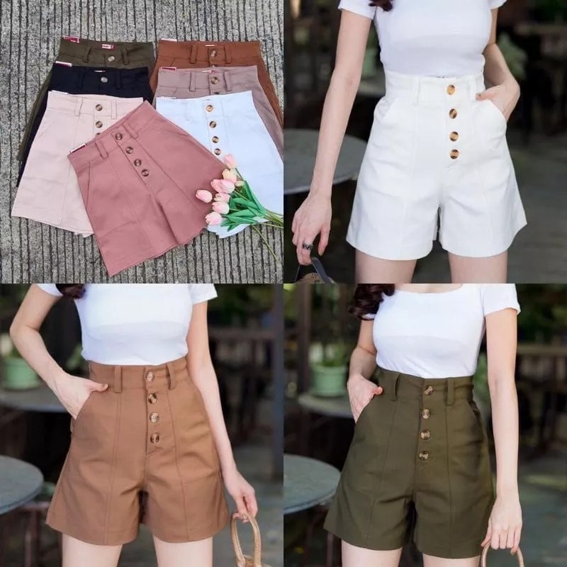 DOLLAR - ZSO NYX PANTS FULL BUTTON SHORT PANTS / NANDRA PANTS KOREA กางเกงขาสั้นผู้หญิง / Womens Cre