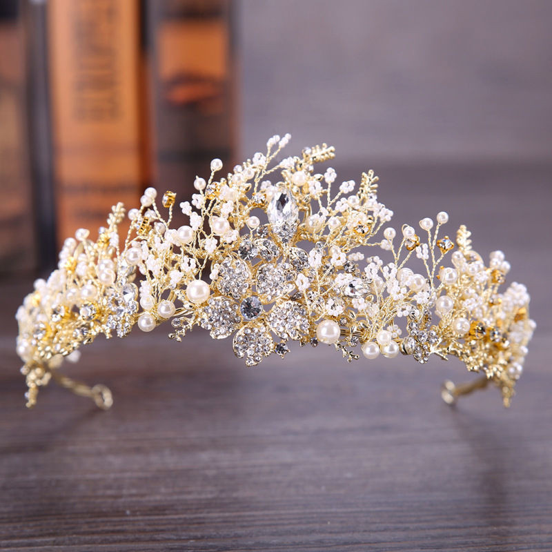 Bridal Crown Foreign Trade Rhinestone Crown Handmade Woven Flower Crown Headband