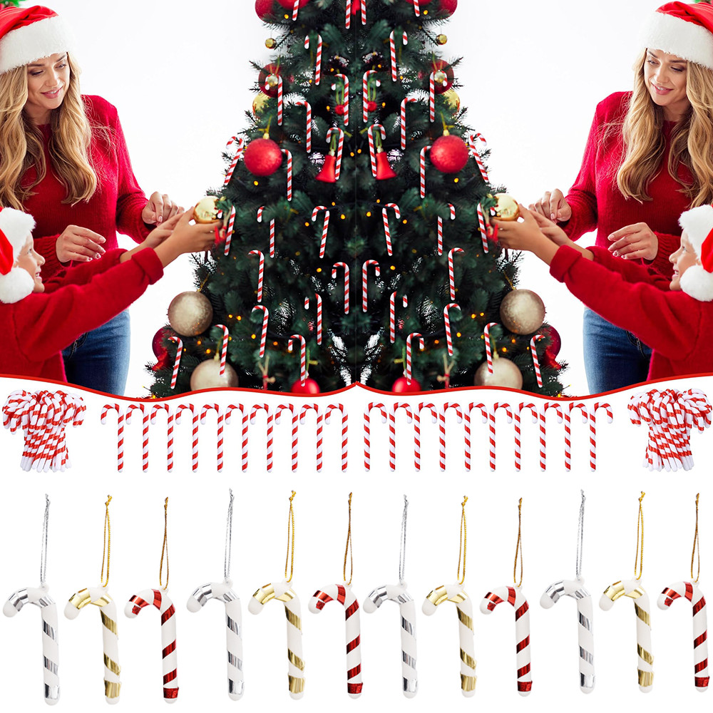 12/24/48 ชิ้นคริสต์มาส Mini Candy Canes / จี้อ้อยขนมตกแต่งต้นคริสต์มาส