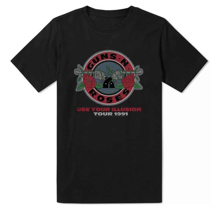 ผู้ชาย Guns NN Roses Rock พิมพ์ American Street Guns และ Roses Gun ดอกไม้เสื้อยืดแขนสั้น S-3XL