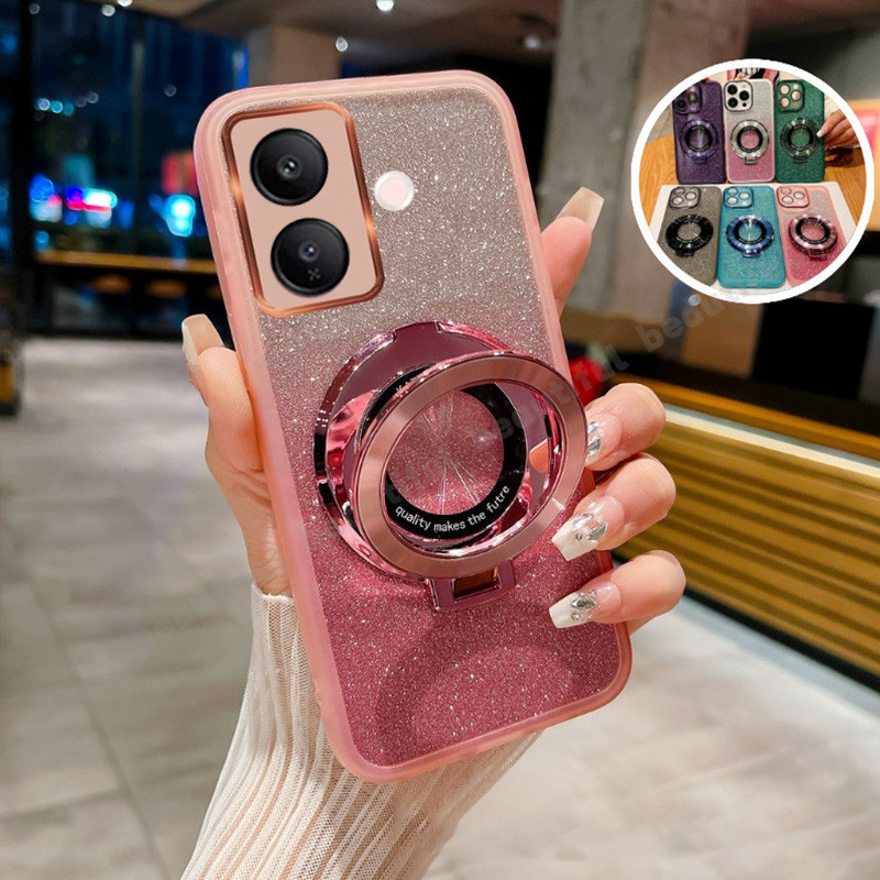 สําหรับVivoV60Lite 5GสําหรับVivo V60Lite V60 V50 Lite V 60Lite V50E V30E V40Liteโปร่งใสBling Soft TPUซิลิโคนปลอกดูดซับขาตั้งผู้ถือกันกระแทกปกหลัง