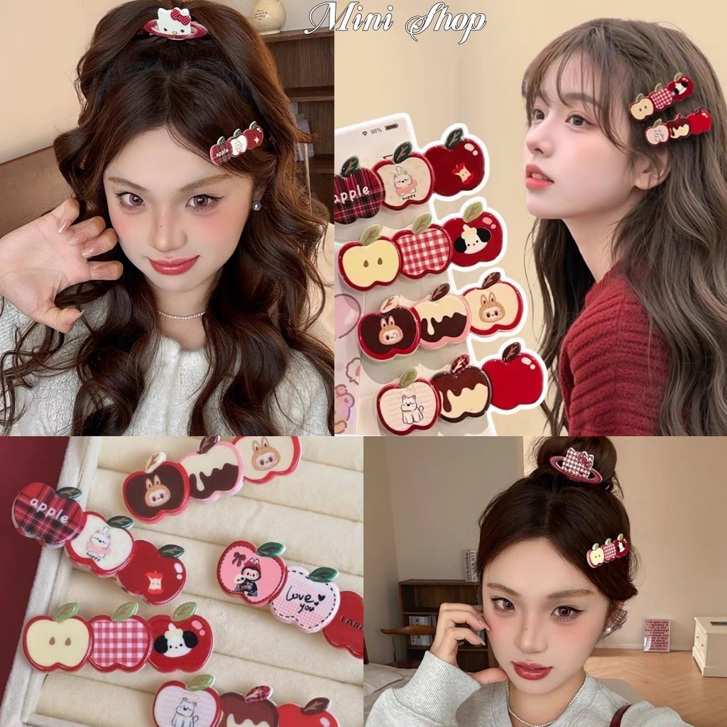 Mini shop🌸พร้อมส่ง🌸(VO-6)สับติดผมแอปเปิลการ์ตุนน่ารักสาหรับผู้หญิงฤดูใบไม้ร่วง